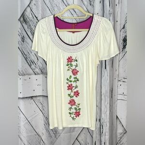 Anthropologie One September Embroidered Boho Peasant Blouse M